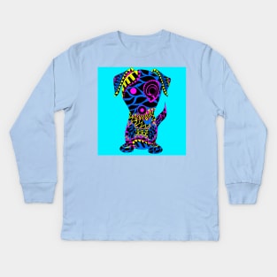 blue aztec dog in mandala pattern ecopop Kids Long Sleeve T-Shirt